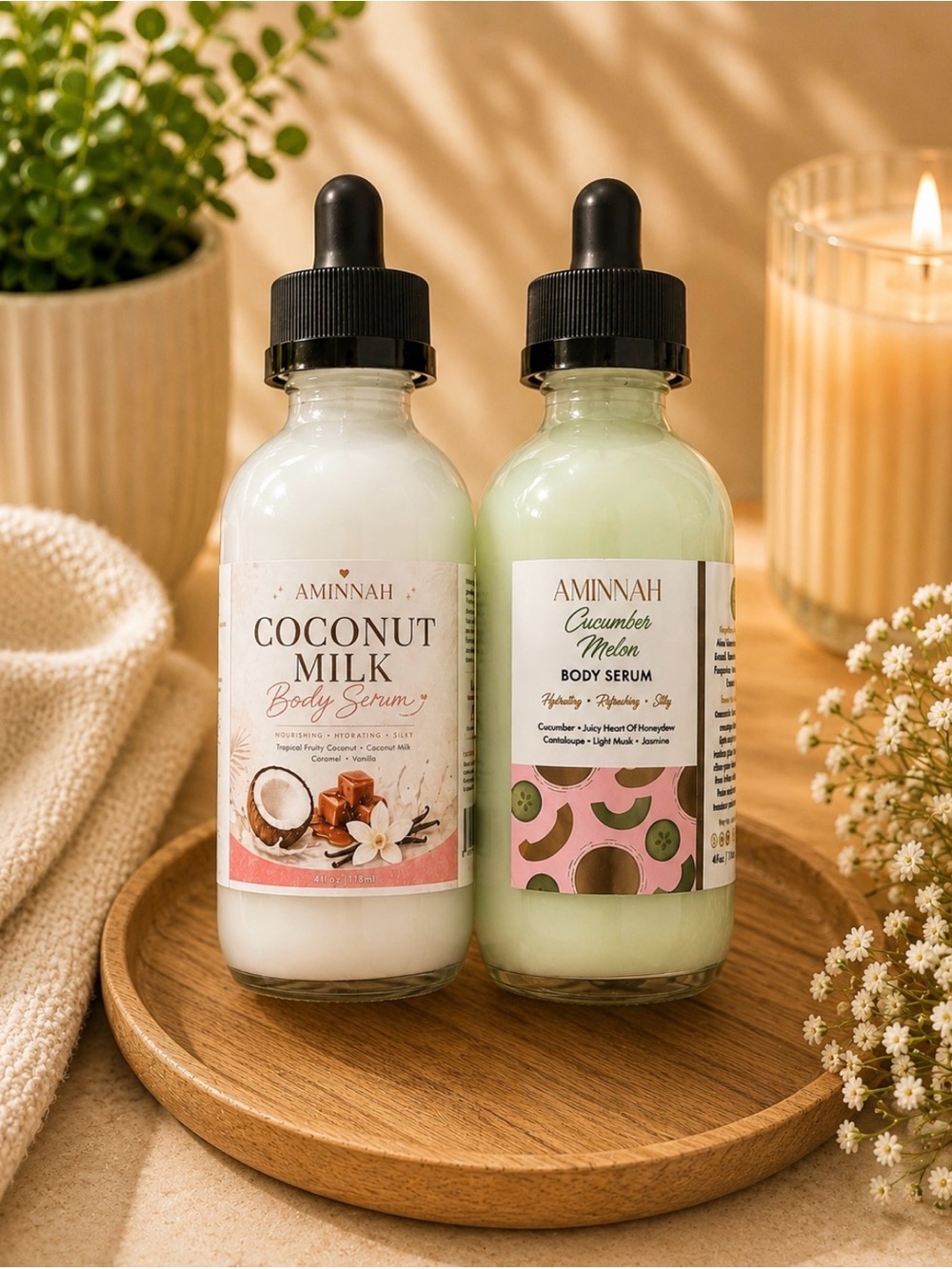 AMINNAH (NWT) Coconut Milk & Cucumber Melon Body Serums - Picture 1 of 3